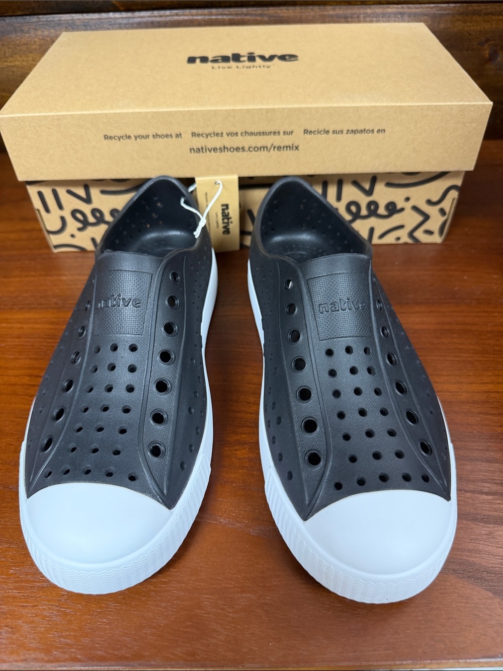 Kids Native Slip-On Perforated Sneakers in Black and White - Picture 5 of 5
